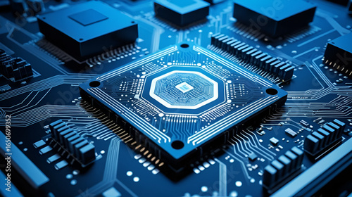 AI Brain Chip southbridge. Artificial Intelligence data mind system on chip axon. Semiconductor ai business intelligence circuit board cognitive training
