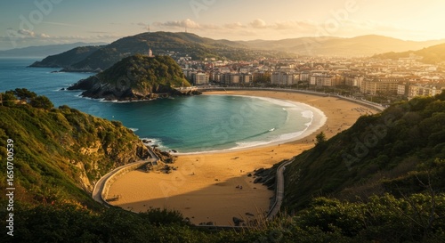 Sandy cove at La Concha Beach, San Sebastián, Spain