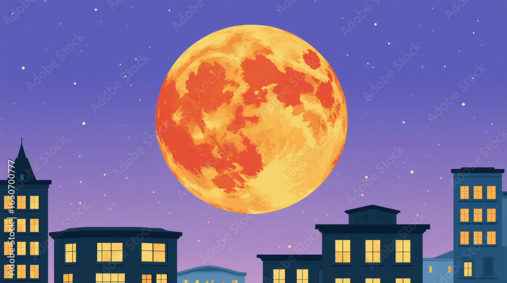 Naklejka premium night city with moon