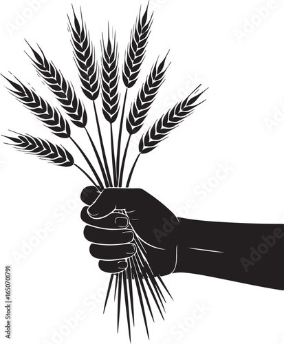 Hand holding wheat stalks symbolizing harvest and abundance