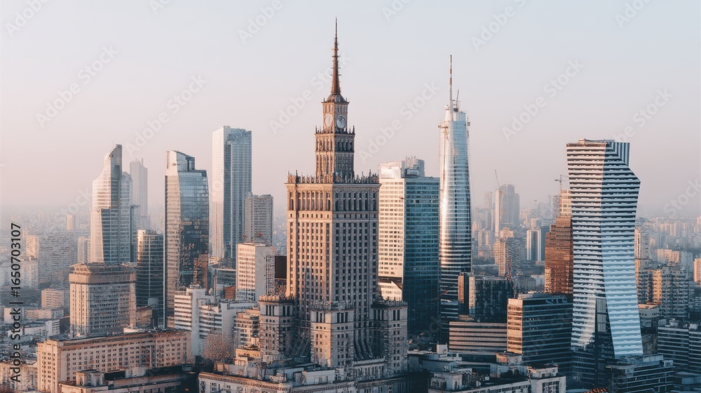Obraz premium Skyline perspectives warsaw's modern architecture cityscape aerial view urban environment beauty of design