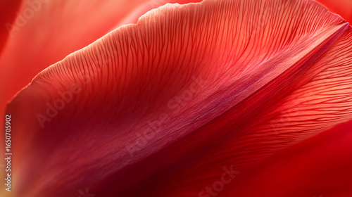 Close-up of a Red Tulip Petal with Intricate Veins