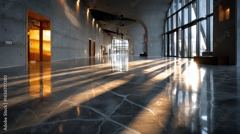 Fototapeta premium Bright and Spacious Hall with Linear Perspective and Empty Space