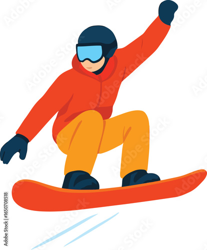 Snowboarder doing a jump in mid-air Illustration