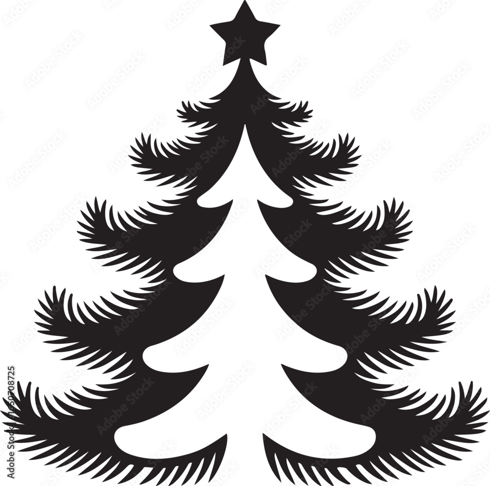 Obraz premium Simple Black Christmas Tree Silhouette with Star