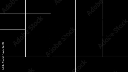 Old elegant album for 17 pictures. Vector collage template on black background. Futuristic layout for gallery photo. Image frame for mood board. Memory wall.