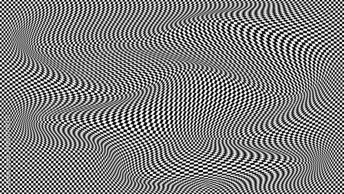 Floor in tile checker. Vector pattern of optical illusion. Moving wave with black and white squares. Op art. Background with chessboard grid. Abstract distorted texture. Psychedelic illustration.