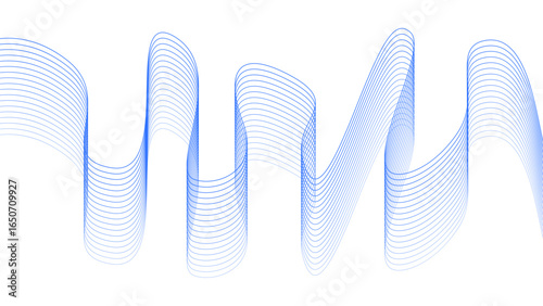 Abstract vector technology blue wave with motion glowing dots. Musical light cyberspace in digital background. Dynamic sound wave. Connection big data. Digital frequency equalizer.