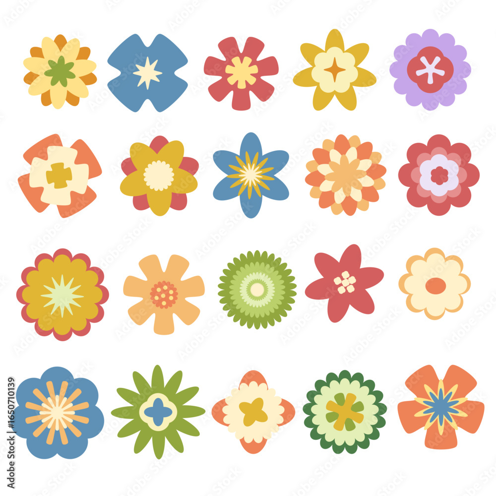 Fototapeta premium Colorful Decorative Flower Vector Set