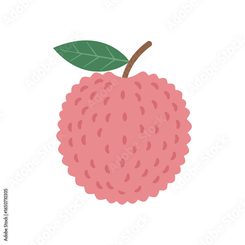 Pink Lychee Fruit With Green Leaf Cartoon Vector Icon Illustration. Tropical Exotic Fruit Food Object Icon Concept Isolated Premium Vector. Flat Cartoon Style
