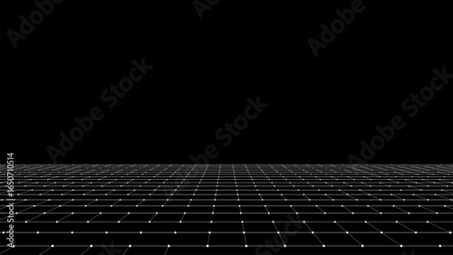 Technology perspective grid in infinity. Abstract digital wireframe floor with lines. Futuristic texture pattern with green mesh. Background a digital space. Flooring illustration.