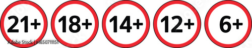 Age Restriction Warning Signs, 21 Plus, 18 Plus, 14 Plus, 12 Plus, 6 Plus
