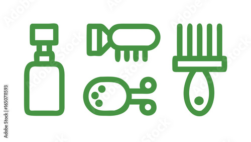 Green ecology and business concept illustration of a car with a green plastic surgery icon, sign, and buttons set for web design