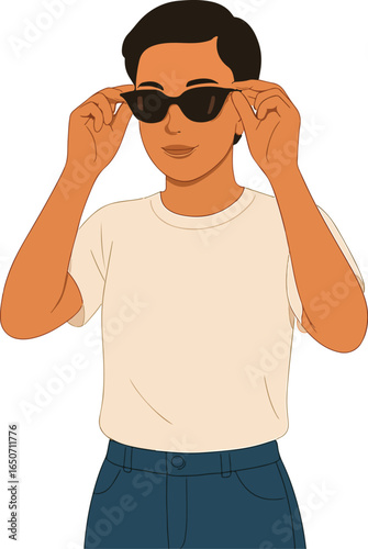Person trying on sunglasses Illustration