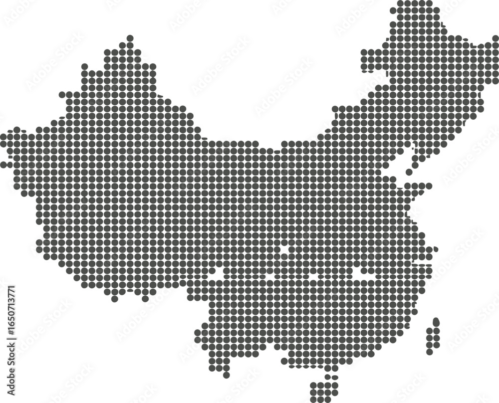 Obraz premium China Map Dotted, Round Shapes Filled in Grey Tone on White Backdrop Geography Shape