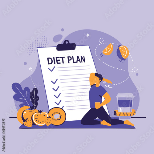 Healthy Lifestyle Illustration Diet Plan and Exercise for Well-being & Wellness