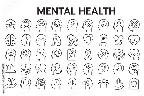 mental health iconography, emotional wellness, psychological symbols, mental support, therapy icons, counseling therapy psychotherapy medical icons
