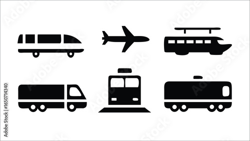 Transportation icon set with truck car bus train plane ship and other travel symbols