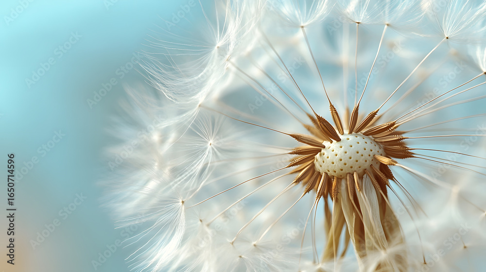 Fototapeta premium Close-up of a Dandelion Seed Head with Delicate White Seeds
