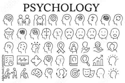 minds psychological landscape, cognitive and emotional flow, therapy and mental wellness, abstract psychology symbols, brain and emotional health psychotherapy medical icons