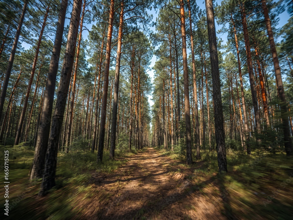 Fototapeta premium A Serene Stroll Through the Forest. Capturing the Tranquility of a Pine TreeLined Path.