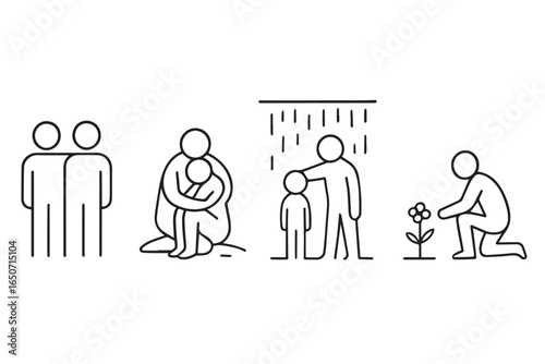 people mental well being icon collection, relationships, support, therapy session, emotional care, therapy help psychotherapy medical icons