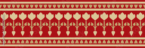 Vector golden with red endless Turkish national ornament. Seamless ottoman border, frame. Ethnic floral pattern of Seljuk Turks. Decoration of the Sultan's palaces.