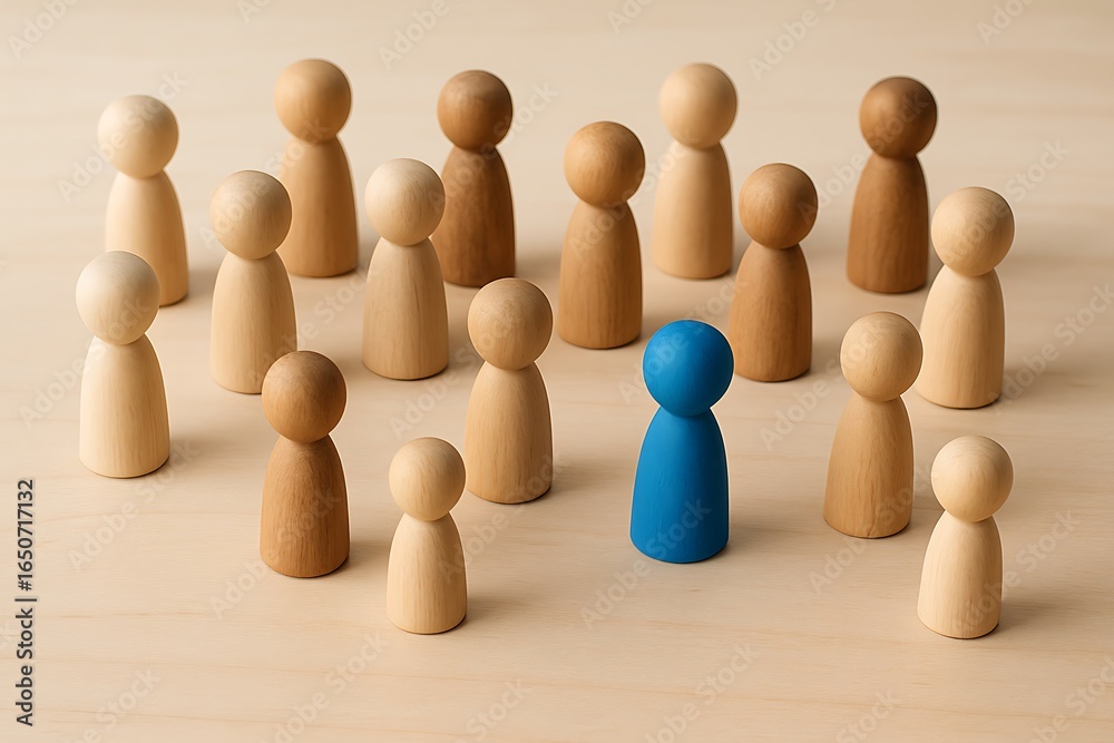 custom made wallpaper toronto digitalabstract social group, wooden figures with one blue figure standing out, symbolic of uniqueness and self identity, psychotherapy medical background