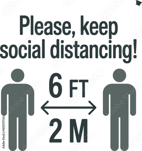 Keep social distancing sign with two human figure icons on transparent background