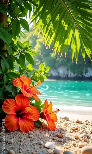 tropical flowers on the beach
