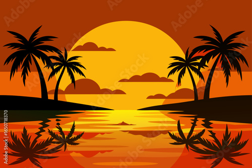 A Serene Tropical Sunset Paints the Sky in Vibrant Hues