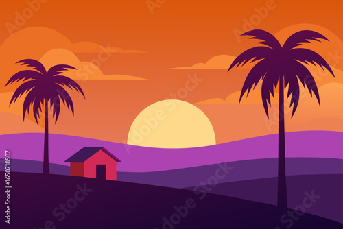 A Vibrant Sunset Paints the Sky with Fiery Oranges and Pinks