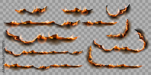 Burning paper edges with fire and black ash