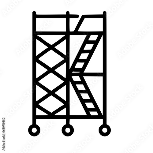 Isolated black outline icon of mobile construction scaffolding

