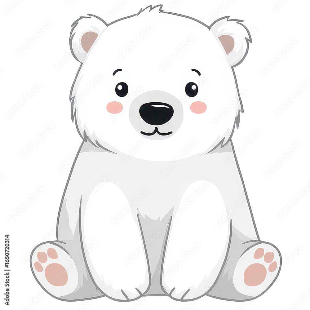 Obraz premium Cheerful polar bear cub : A cute and cuddly polar bear cub sits, its adorable appearance, embodies the pure innocence and joy of the Arctic.