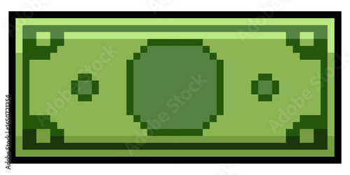 Pixel paper money vector. A stylized stack of paper money illustrated in a pixel art style, perfect for representing digital currency, online transactions, finance, and video games.