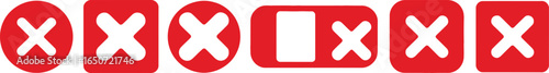 Red Cross Symbol Set in Circles and Squares, White Background and Negative Mark Design