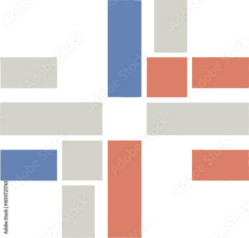 Rectangular Shapes with Blue, Grey, and Terracotta Colors on a White Background