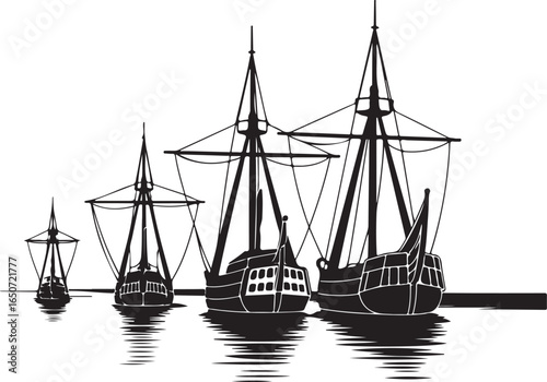 Majestic Tall Ships Sail Together on Calm Waters