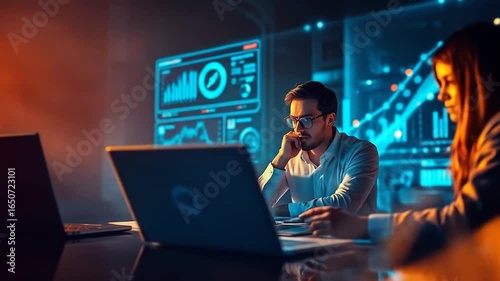 Big data customer analysis and marketing strategy. Targeted customer profiles and behavioral analysis. Analysts use laptops to analyze customer data. 4k video