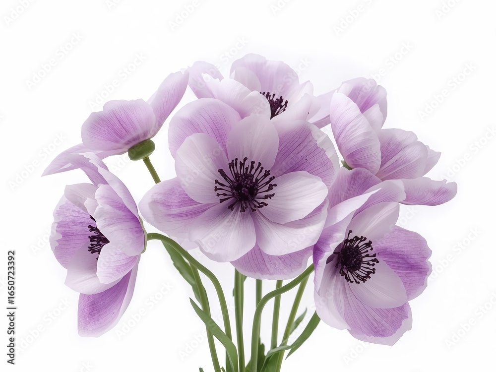 Obraz premium Bouquet of Delicate Purple Anemones, Capturing the Essence of Floral Beauty.