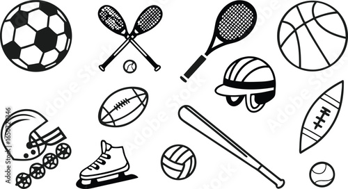 Dynamic collection of diverse sports equipment for active lifestyle and athletic pursuits