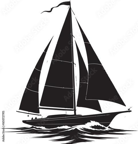 Sleek sailboat glides through choppy water under full sail