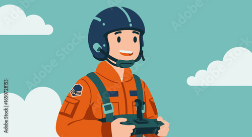 Vector Cartoon Illustration of Military Air Force Pilot in Flat Design