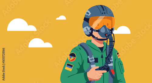 Vector Cartoon Illustration of Military Air Force Pilot in Flat Design