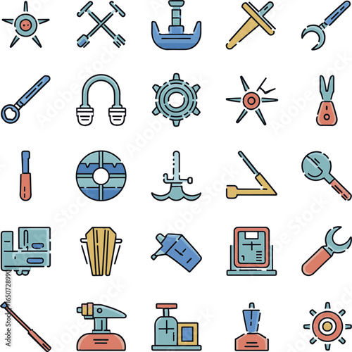 marine engineering tools icon bundle set isolated on transparent background