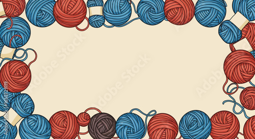 Vector Yarn Balls Decorative Frame with Thread and Knot Hand-Drawn Illustration