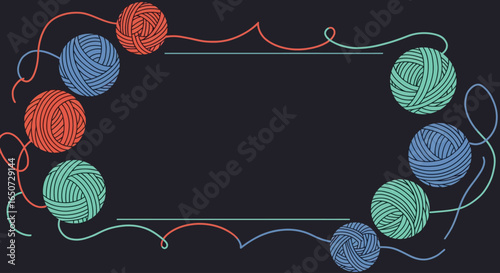 Vector Yarn Balls Decorative Frame with Thread and Knot Hand-Drawn Illustration