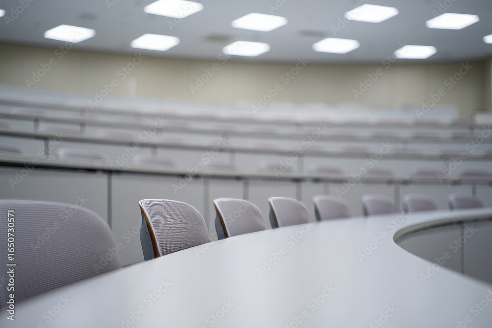 Fototapeta premium Empty modern conference room with curved table and chairs