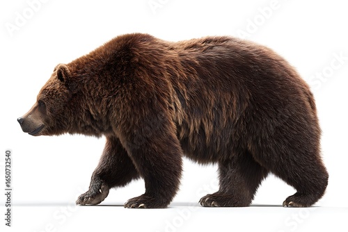Wallpaper Mural Brown bear walking isolated on white background in a studio shot, showcasing its powerful build and majestic fur coat Torontodigital.ca